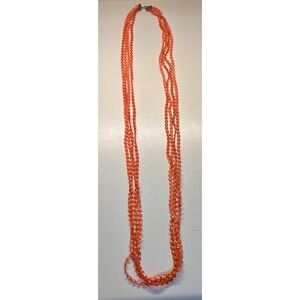 Vtg Mod Orange 1960s 4 Strand Beaded Plastic‎ Necklace 46" Barrel Clasp Hippie